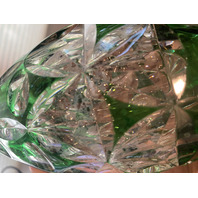 STUNNING VTG Green Cut To Clear Art Glass Decanter W/Stopper 12.25"H