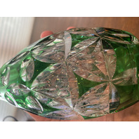 STUNNING VTG Green Cut To Clear Art Glass Decanter W/Stopper 12.25"H