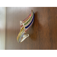 STUNNING VTG MURANO Multicolored LATTICINO Art Glass Slipper W/Gold Specs 5.5"L