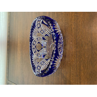 STUNNING VTG Bohemian Cobalt Blue Cut To Clear LARGE Crystal Oval Bowl 9.75"L