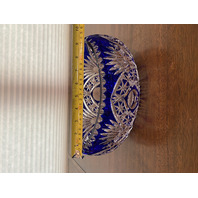 STUNNING VTG Bohemian Cobalt Blue Cut To Clear LARGE Crystal Oval Bowl 9.75"L