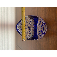 STUNNING VTG Bohemian Cobalt Blue Cut To Clear LARGE Crystal Oval Bowl 9.75"L