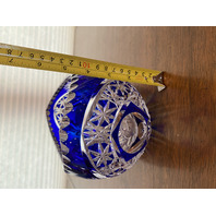 STUNNING VTG Bohemian Cobalt Blue Cut To Clear LARGE Crystal Oval Bowl 9.75"L