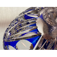 STUNNING VTG Bohemian Cobalt Blue Cut To Clear LARGE Crystal Oval Bowl 9.75"L
