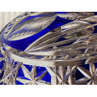 STUNNING VTG Bohemian Cobalt Blue Cut To Clear LARGE Crystal Oval Bowl 9.75"L
