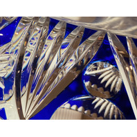 STUNNING VTG Bohemian Cobalt Blue Cut To Clear LARGE Crystal Oval Bowl 9.75"L