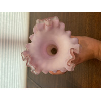 ANTIQUE Pink Satin MOTHER OF PEARL Quilted  Ruffled Rim Art Glass Vase 9.75"H