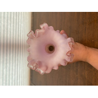 ANTIQUE Pink Satin MOTHER OF PEARL Quilted  Ruffled Rim Art Glass Vase 9.75"H