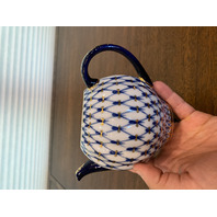 RARE VTG Lomonosov Cobalt Net Porcelain Teapot W/22 Karat Gold Accents 7.5"L