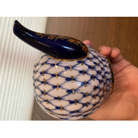 RARE VTG Lomonosov Cobalt Net Porcelain Teapot W/22 Karat Gold Accents 7.5"L