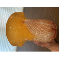 STUNNING LARGE Orange & White PULLED FEATHER Art Glass Vase 10.75"H