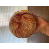 STUNNING LARGE Orange & White PULLED FEATHER Art Glass Vase 10.75"H