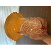 STUNNING LARGE Orange & White PULLED FEATHER Art Glass Vase 10.75"H