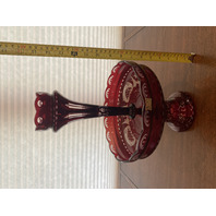 STUNNING LARGE VTG EGERMANN Red Cut To Clear Glass Epergne Vase W/LABEL 15"H