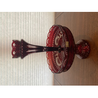 STUNNING LARGE VTG EGERMANN Red Cut To Clear Glass Epergne Vase W/LABEL 15"H