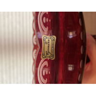 STUNNING LARGE VTG EGERMANN Red Cut To Clear Glass Epergne Vase W/LABEL 15"H