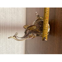 STUNNING LARGE J I Co Amber W/Green Eyes TRUNK UP Elephant Figurine 8.25"H ITALY