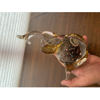 STUNNING LARGE J I Co Amber W/Green Eyes TRUNK UP Elephant Figurine 8.25"H ITALY