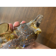 STUNNING LARGE J I Co Amber W/Green Eyes TRUNK UP Elephant Figurine 8.25"H ITALY