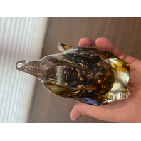STUNNING LARGE J I Co Amber W/Green Eyes TRUNK UP Elephant Figurine 8.25"H ITALY