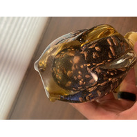STUNNING LARGE J I Co Amber W/Green Eyes TRUNK UP Elephant Figurine 8.25"H ITALY