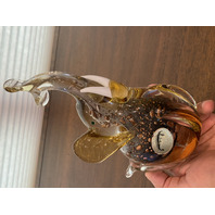 STUNNING LARGE J I Co Amber W/Green Eyes TRUNK UP Elephant Figurine 8.25"H ITALY