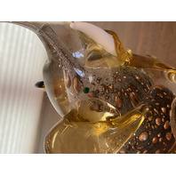 STUNNING LARGE J I Co Amber W/Green Eyes TRUNK UP Elephant Figurine 8.25"H ITALY