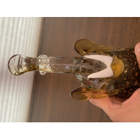 STUNNING LARGE J I Co Amber W/Green Eyes TRUNK UP Elephant Figurine 8.25"H ITALY
