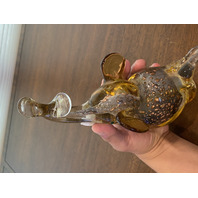 STUNNING LARGE J I Co Amber W/Green Eyes TRUNK UP Elephant Figurine 8.25"H ITALY