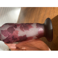 RARE ANTIQUE EMILE GALLE Purple Floral Acid Etched Cameo Glass Vase 11.75"H HTF