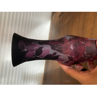 RARE ANTIQUE EMILE GALLE Purple Floral Acid Etched Cameo Glass Vase 11.75"H HTF