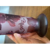RARE ANTIQUE EMILE GALLE Purple Floral Acid Etched Cameo Glass Vase 11.75"H HTF