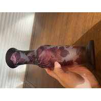 RARE ANTIQUE EMILE GALLE Purple Floral Acid Etched Cameo Glass Vase 11.75"H HTF