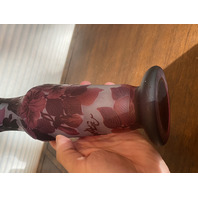 RARE ANTIQUE EMILE GALLE Purple Floral Acid Etched Cameo Glass Vase 11.75"H HTF