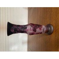 RARE ANTIQUE EMILE GALLE Purple Floral Acid Etched Cameo Glass Vase 11.75"H HTF