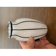 BEAUTIFUL VINTAGE LOETZ Small White W/Black Stripes Art Glass Vase 5"H