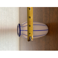 BEAUTIFUL VINTAGE LOETZ Small White W/Cobalt Blue Stripes Tango Glass Vase 4.75"
