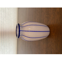 BEAUTIFUL VINTAGE LOETZ Small White W/Cobalt Blue Stripes Tango Glass Vase 4.75"