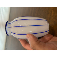 BEAUTIFUL VINTAGE LOETZ Small White W/Cobalt Blue Stripes Tango Glass Vase 4.75"