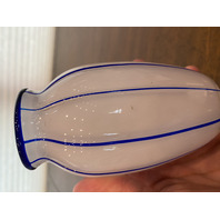 BEAUTIFUL VINTAGE LOETZ Small White W/Cobalt Blue Stripes Tango Glass Vase 4.75"