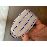 BEAUTIFUL VINTAGE LOETZ Small White W/Cobalt Blue Stripes Tango Glass Vase 4.75"