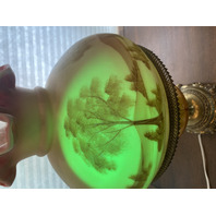 STUNNING UV REACTIVE VTG FENTON TREES & NATURE PAINTED  Glass Lamp 19.5"H SIGNED