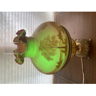 STUNNING UV REACTIVE VTG FENTON TREES & NATURE PAINTED  Glass Lamp 19.5"H SIGNED