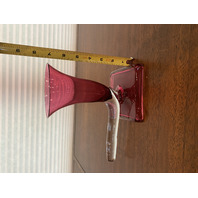 STUNNING VTG Cranberry Crystal Art Glass Cornucopia Vase 7"H CZECHOSLOVAKIA