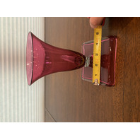 STUNNING VTG Cranberry Crystal Art Glass Cornucopia Vase 7"H CZECHOSLOVAKIA