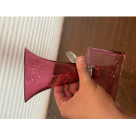STUNNING VTG Cranberry Crystal Art Glass Cornucopia Vase 7"H CZECHOSLOVAKIA