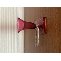 STUNNING VTG Cranberry Crystal Art Glass Cornucopia Vase 7"H CZECHOSLOVAKIA