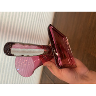 STUNNING VTG Cranberry Crystal Art Glass Cornucopia Vase 7"H CZECHOSLOVAKIA