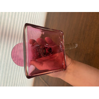 STUNNING VTG Cranberry Crystal Art Glass Cornucopia Vase 7"H CZECHOSLOVAKIA
