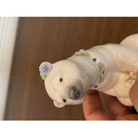 VTG LLADRO Polar Bear W/Applied Flowers Glossy Porcelain Figurine #6355 5" SPAIN